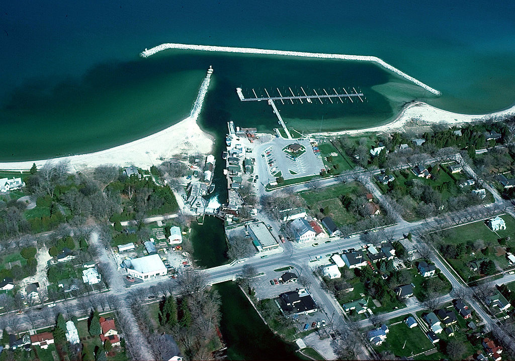 aerial view of leland best lake michigan town