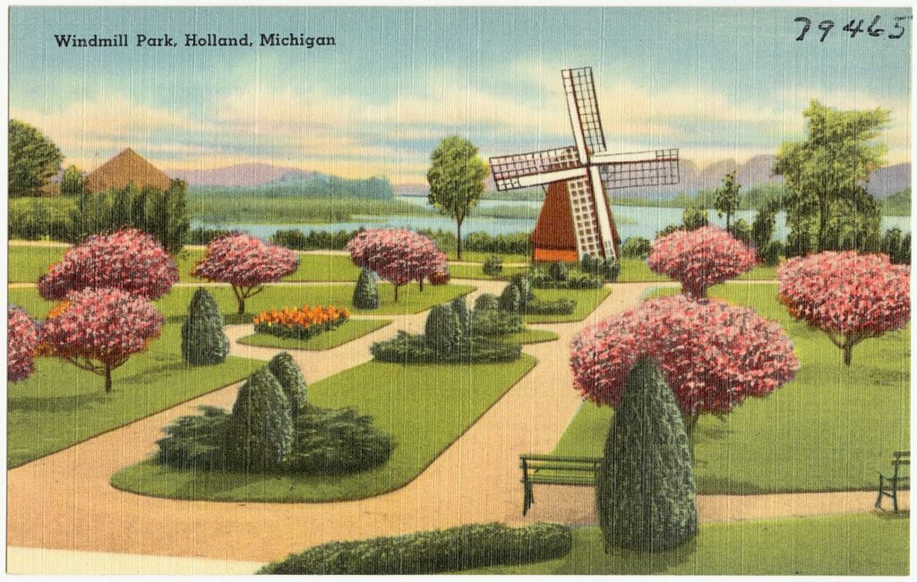 windmill park vintage postcard
